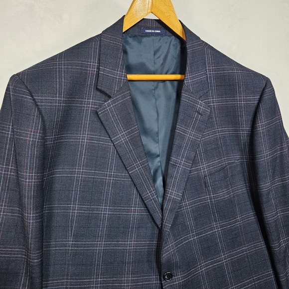 Paul Frederick Blazer Sport Coat Mens 54L Multicolor 100% Wool Plaid Blue Red - Picture 2 of 13